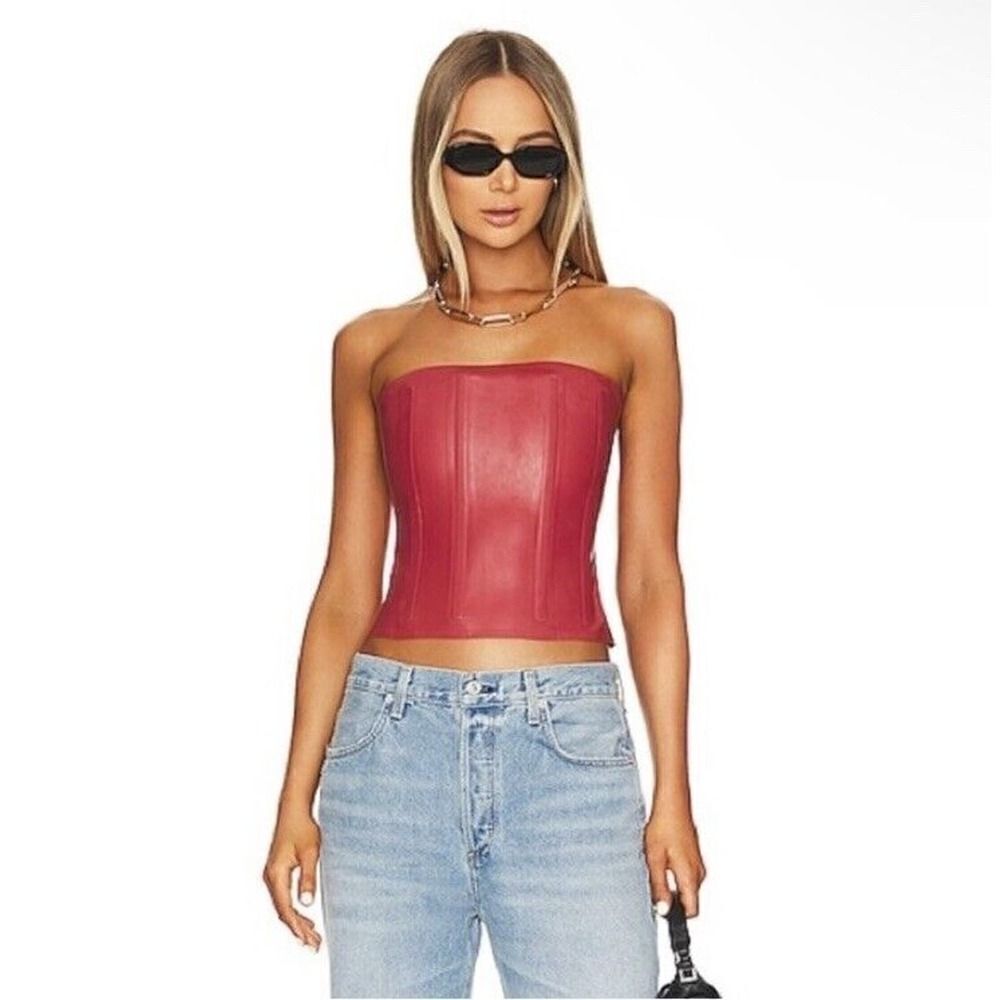 Miaou Libra Corset Top Boned Latex Strawberry red Fetish Sz L NWOT $395 Revolve